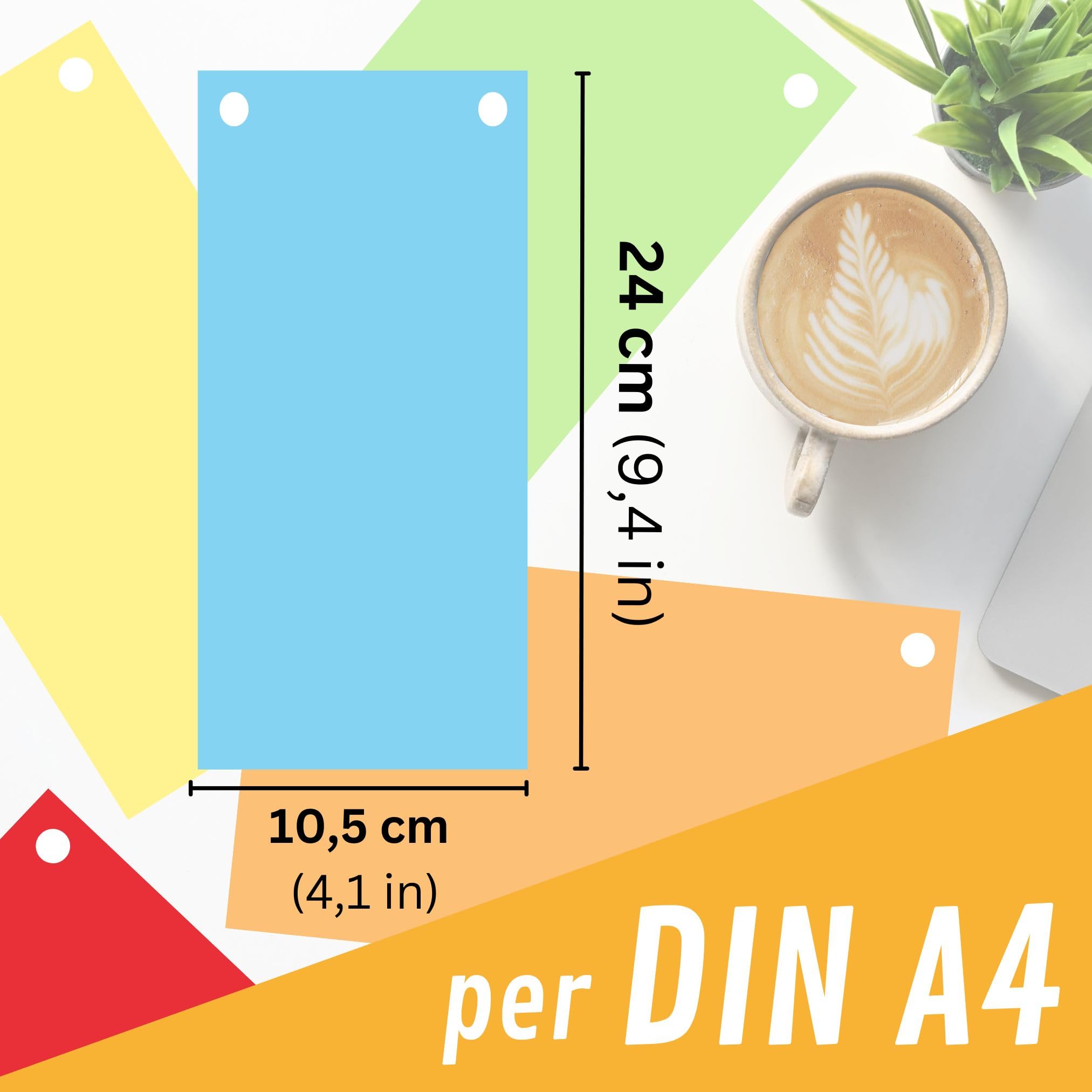 Perfect Line 200 Strisce Divisori per Raccoglitori ad Anelli A4, Forati, 5 Colori, Made in Germany