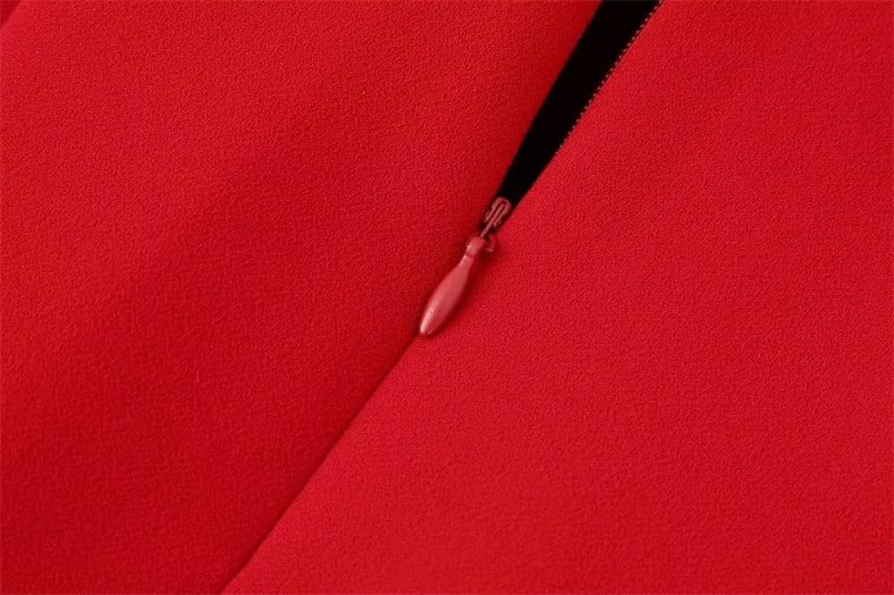 SWEPER Falda Corta De Mujer - Falda Plisada Roja para Mujer, Falda Larga hasta El Tobillo Elegante con Cremallera Trasera De Primavera Y Cintura Alta para Oficina