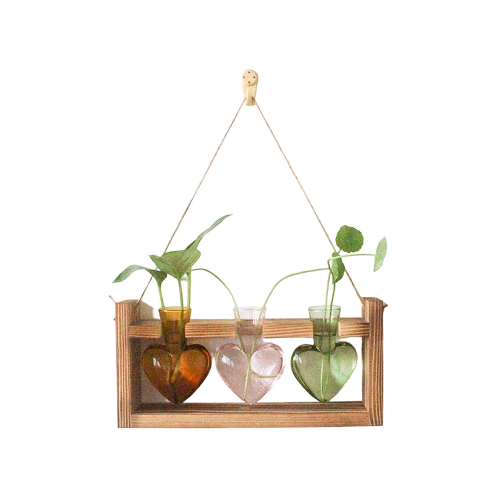 OSNIYAW Artistic Hydroponic Planter Heart Shape Vase with Wood Frame for Desktop Decor Plant Terrarium Propagation Station