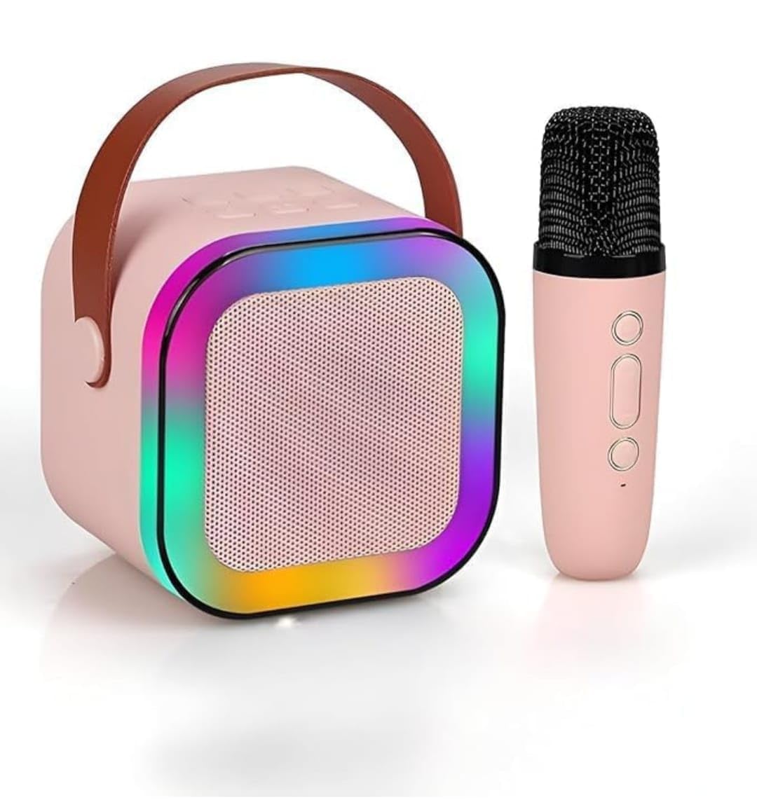 Magicwand K12【USB-C-Charging 1 Mic】 Kids Karaoke Microphone Wireless Bluetooth Speaker with RGB LED Lighting for Kids【Pink】