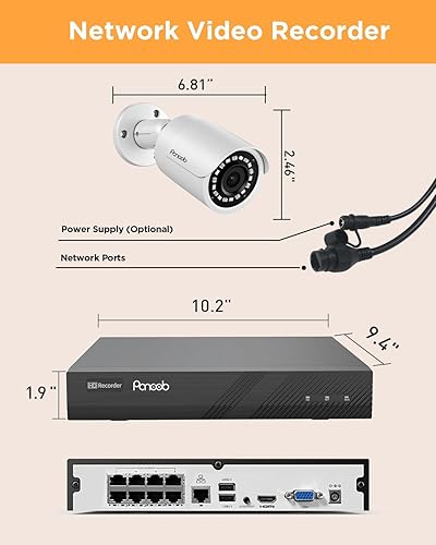 Miniatura 7 de Sistema de cámara de seguridad NVR de 5 MP, 6 cámaras IP PoE con cable para exteriores con micrófono, detección de personas AI, NVR de 8 canales de