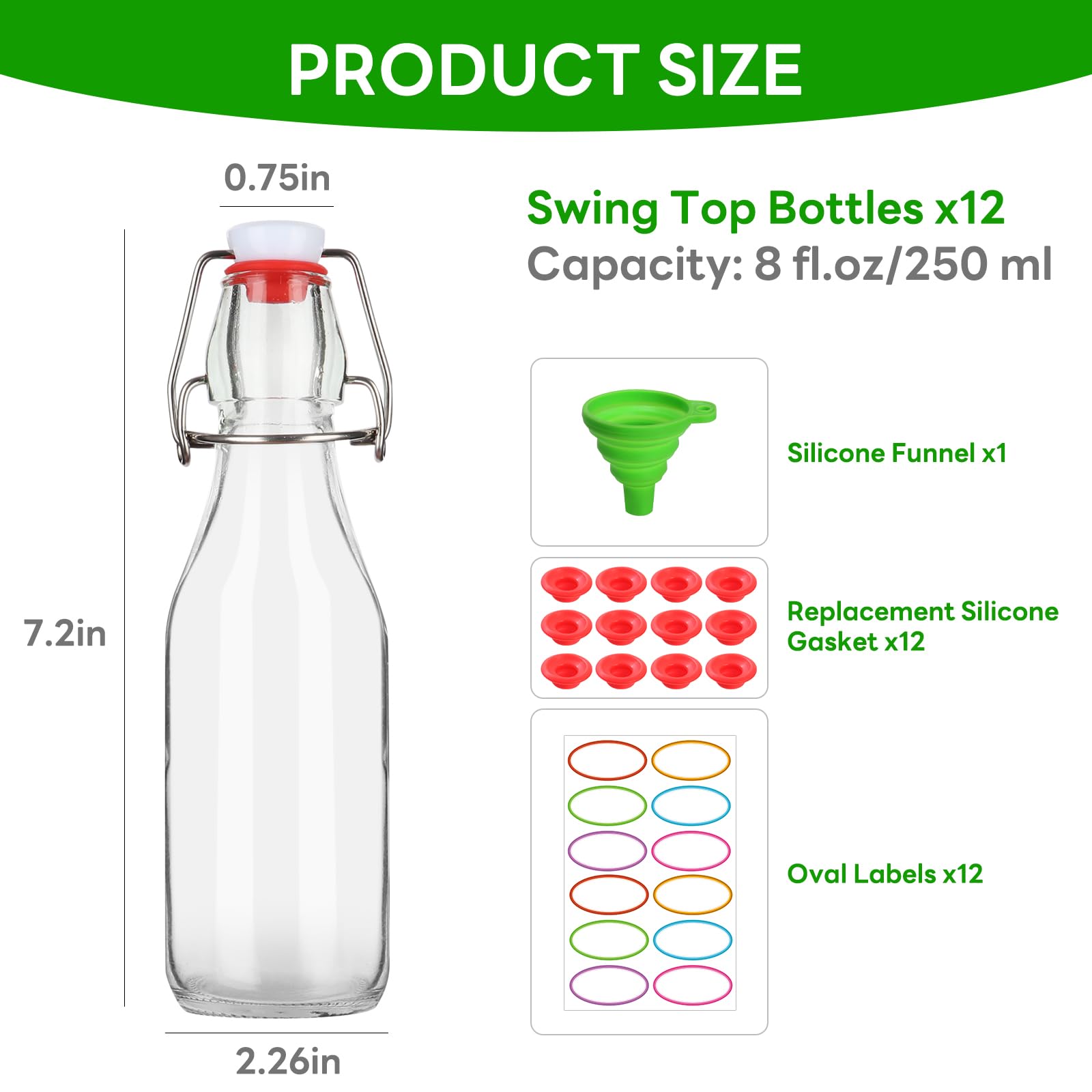 Bügelverschluss-Glasflaschen, Klappdeckel, Bierbrühflasche mit Verschluss, für Kombucha, 2. Gärung, Kefir, Vanilleextrakt, Getränke, luftdichter Deckel, 12 Stück