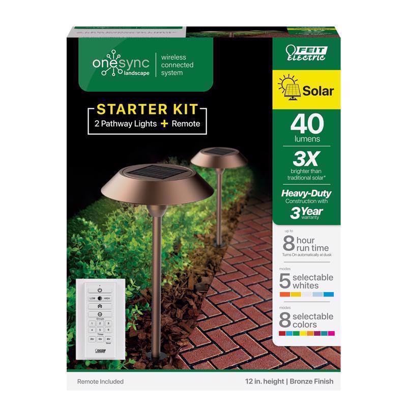 Photo 1 of Feit Electric OneSync Bronze Solar Powered 40 W LED Pathway Light 2 pk