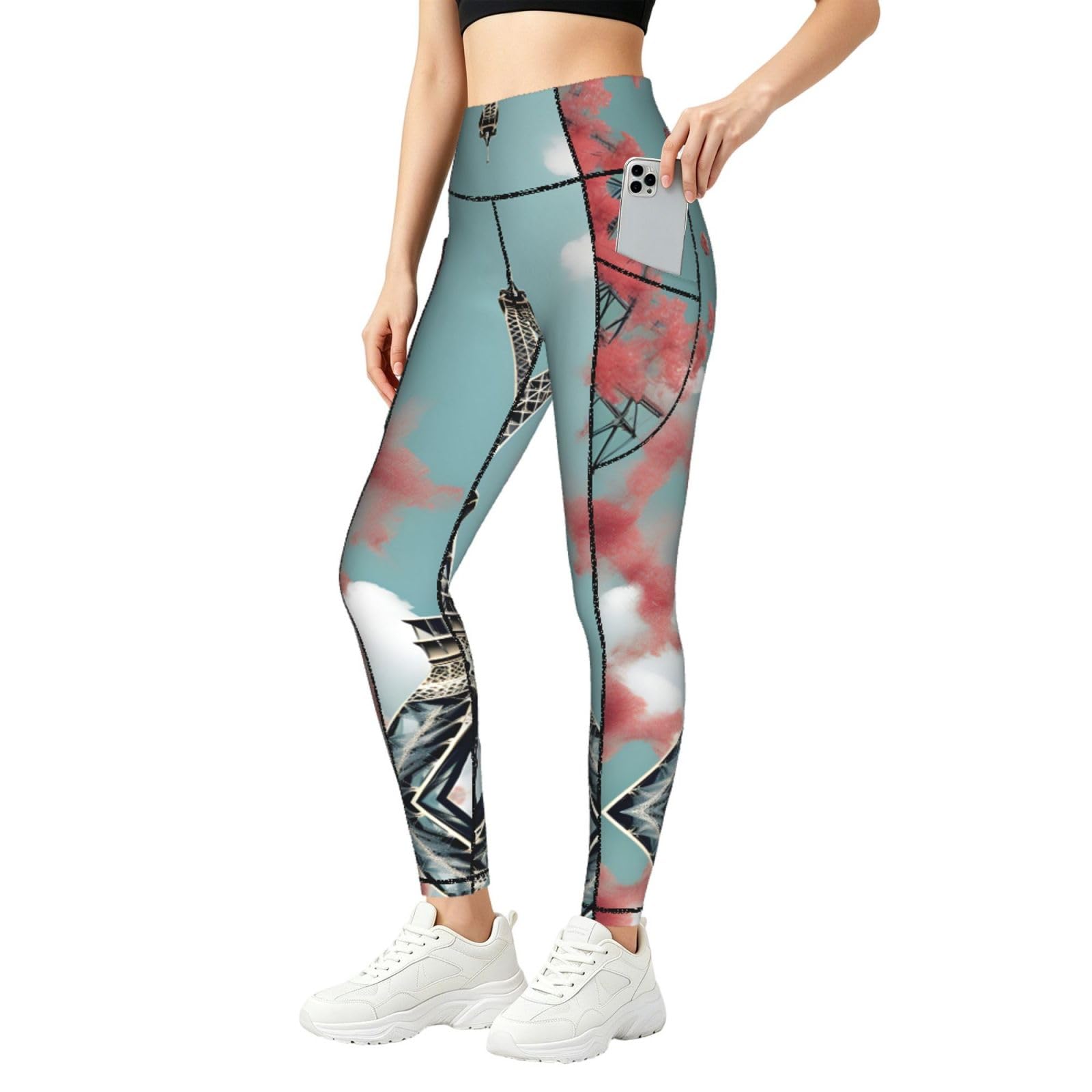 Leggings de moda Torre Eiffel con bolsillos anti transparencias 8