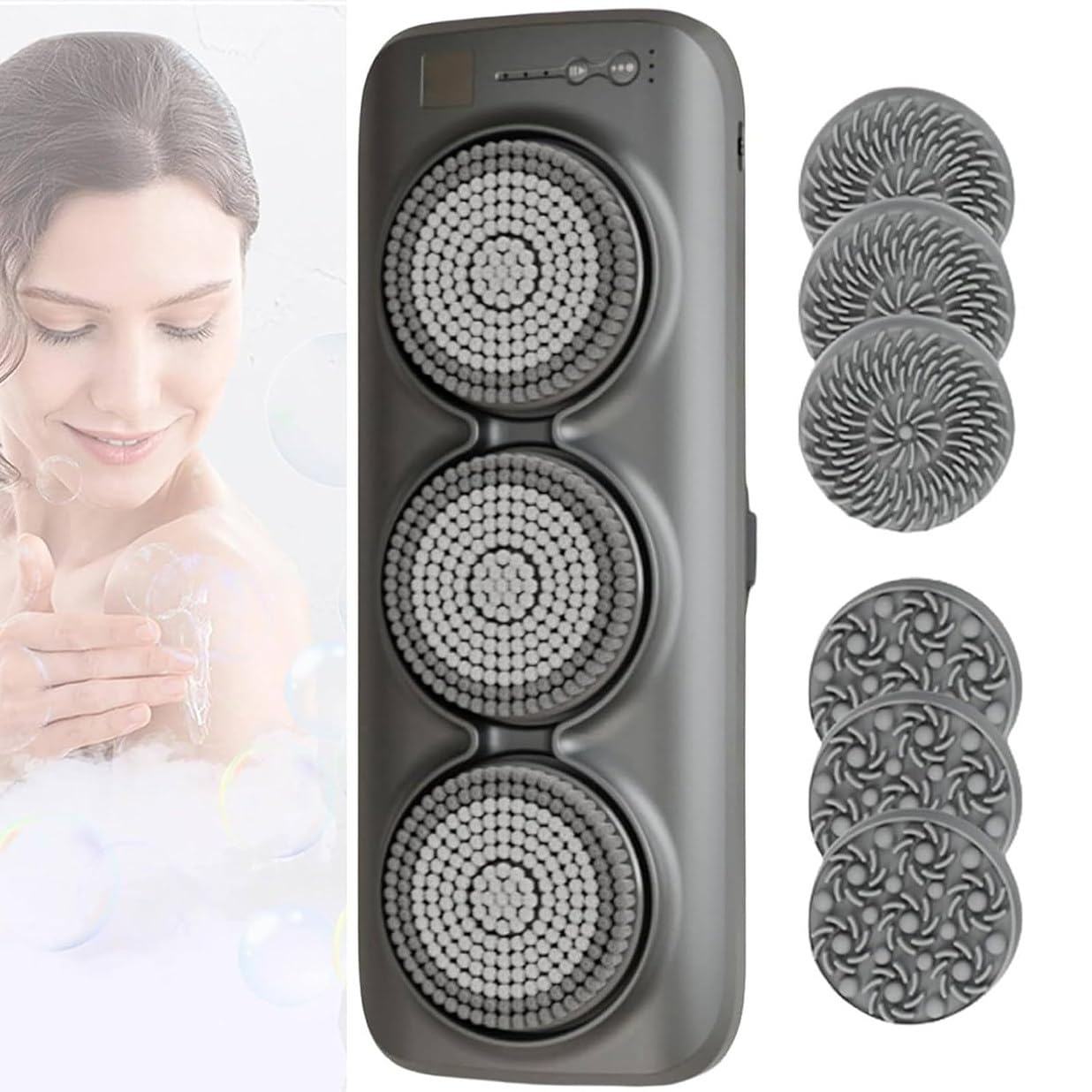 Cepillo eléctrico Corporal para Ducha, Cepillo de Espalda de Pared con 3 Cabezales giratorios para el baño, Cepillo Exfoliante de Espalda Recargable, Ajuste de 3 velocidades