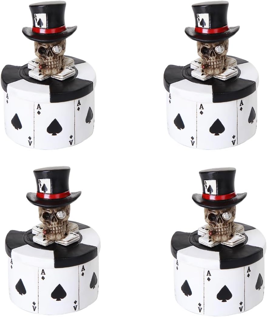 Pacific Giftware 4PC Ace of Space Skull Poker Chips Stash Box Set Dead Man's Hand Skull Collectible 3 inch Tall Trinket Box