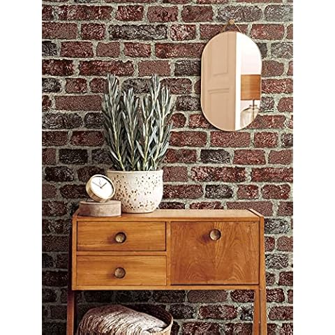 Papel pintado ladrillo 3D rojo Cover