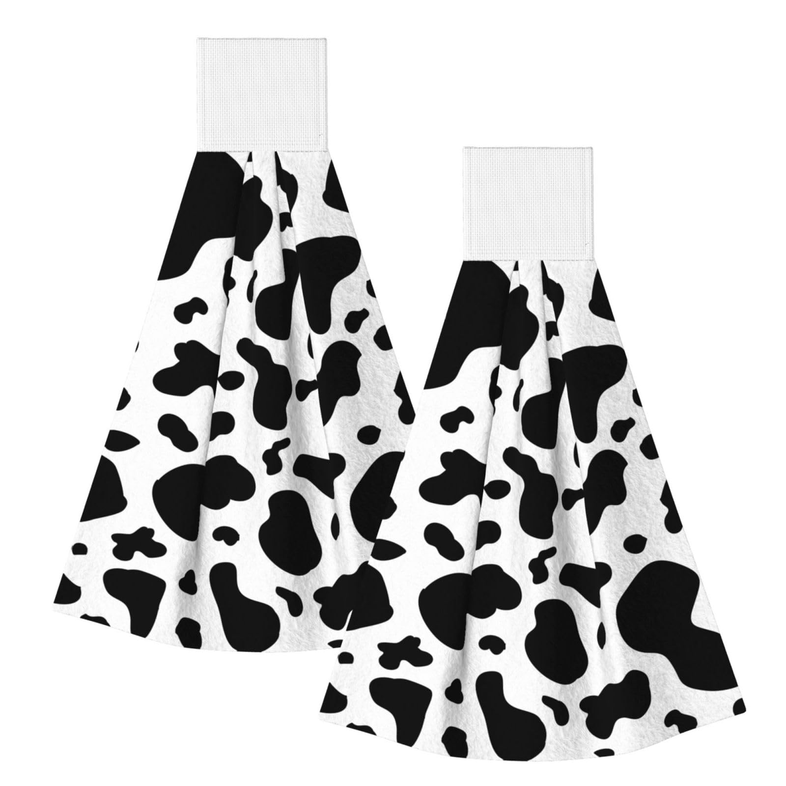 DOPKLNA Cow Spots, 2 Pcs Hanging Coral Fiber Hand Towels for Bathroom, Absorbent Kitchen Towels