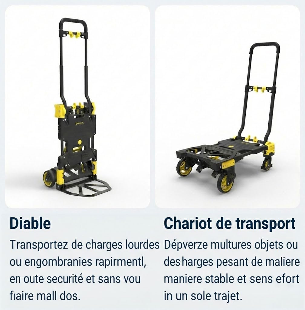 Carrello Portapacchi Pieghevole Professionale FOLD MAX 2 in 1, Trasformabile Trolley/Piattaforma 2-4 Ruote, Portatutto Richiudibile Compatto, Portata 70/137 kg, per Scatole, Pacchi e Legna Resistente
