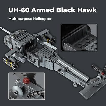 MISINI M8039 1:35 UH-60 Black Hawk Helicopter Building Blocks Set, Military Armed Helicopter Bricks Model Kit for Adults, Collectible Display Toy, Realistic Details, The Collector's Gift,1377 Pieces