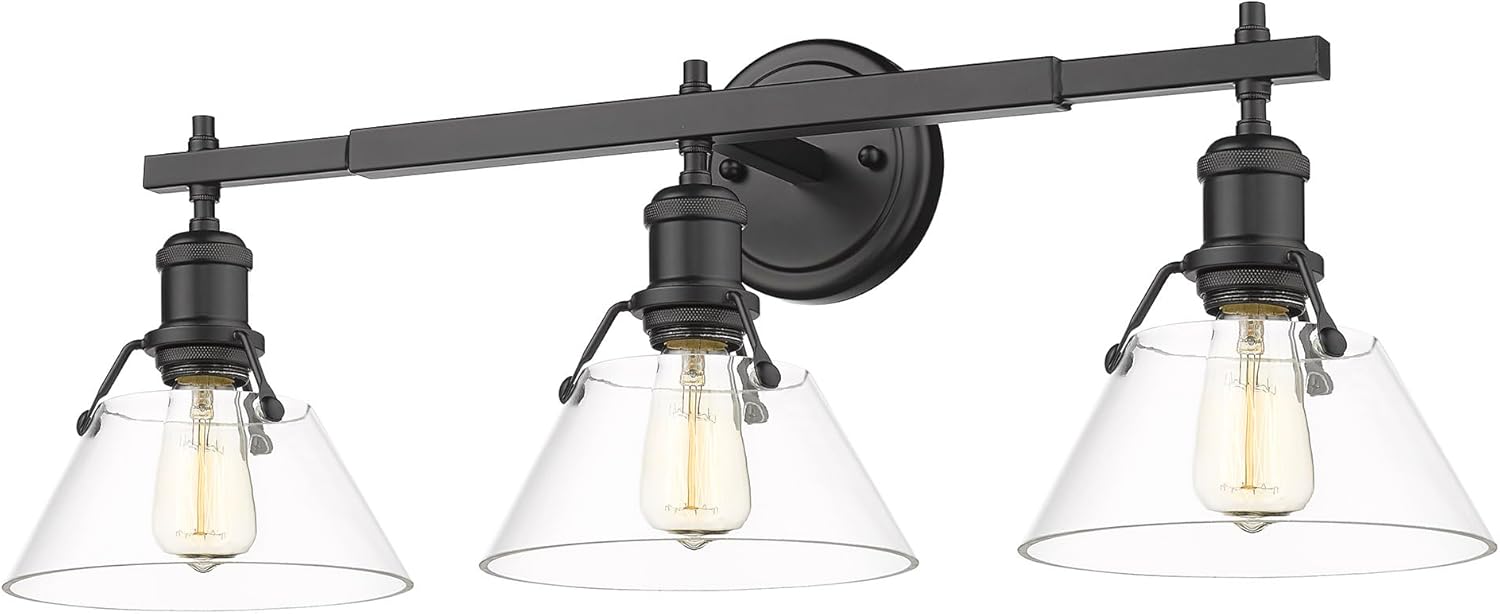 Golden Lighting Yep Orwell 3-Light Vanity in Matte Black and Clear Glass