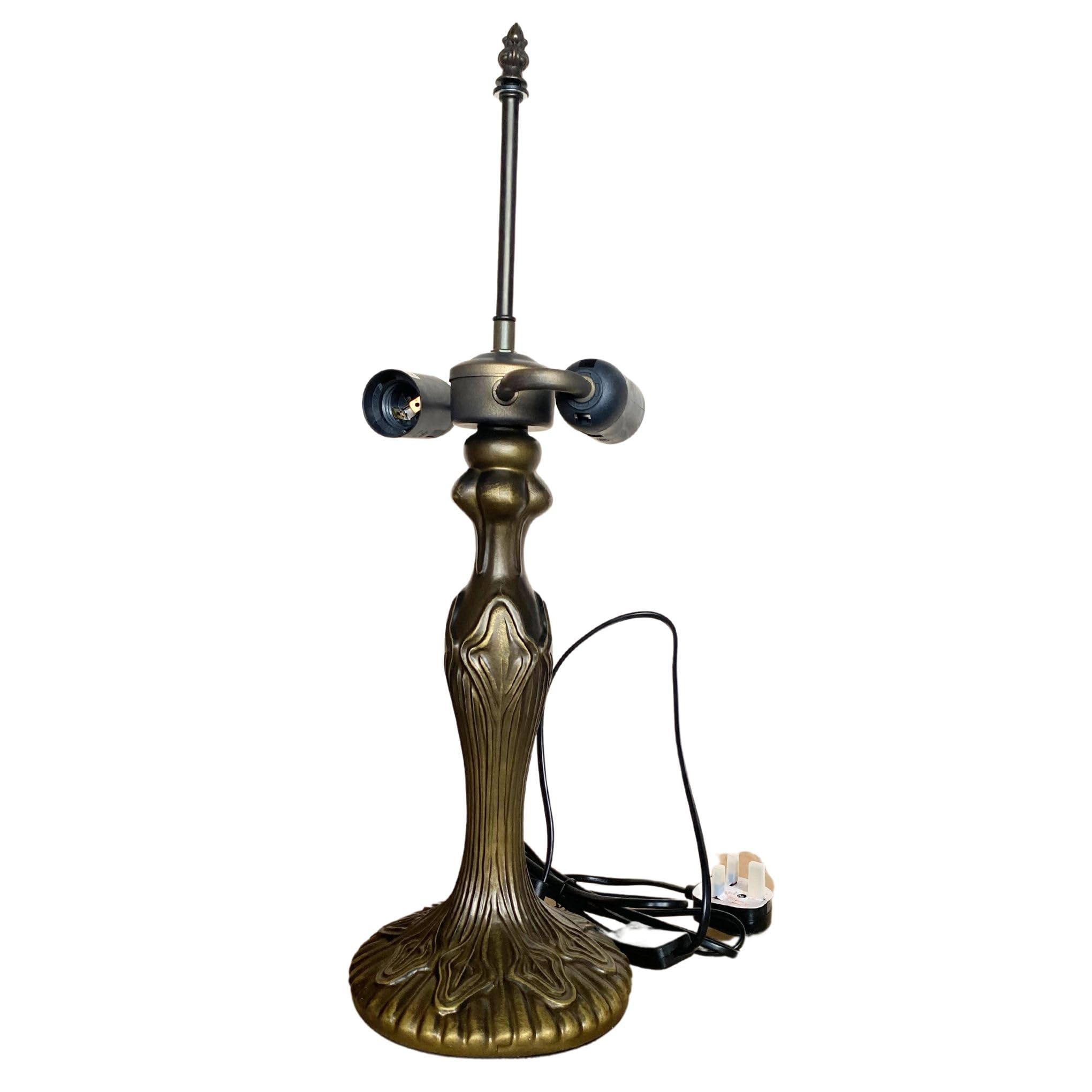 Loxton Lighting Large Table Lamp Base and Harp with UK Plug, Antique Brass Finish, Height 55cm, 40cm Dia Tiffany Shade Compatible, (L311, for 16' Shade)