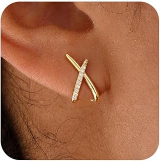Gold/Silver Earrings for Women Trendy,14K Real Gold Plated Stud Earrings Dainty CZ Hypoallergenic Small Hoop Earrings for Women Gifts