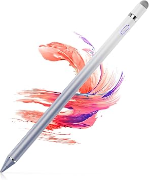 Stylus Pen for Touchscreen - 1.5mm Ultra-Fine Tip Stylus Pen for iPad Pro, Air | Magnetic Cap | 12H Battery | No Bluetooth | Compatible with iPhone, Android, Chromebook, Tablets White Purple