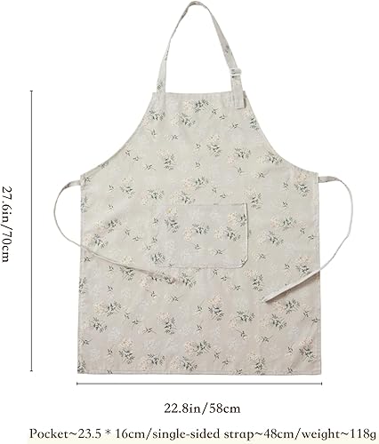 Miniatura 3 de Delantal de lino estilo japonés delantal floral ligero para hombre y mujer, tela transpirable en relieve 3D, adecuado para hornear, jardinería,