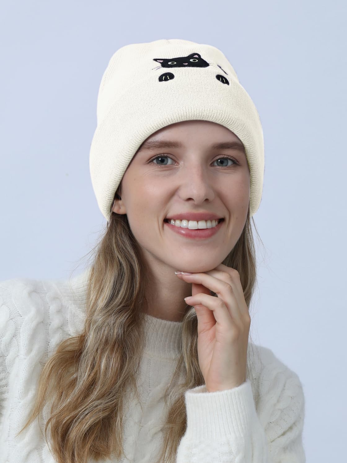 Cat Beanie Cute Lover Gifts Animal Knitted Hats Valentines Gifts for Cat Mom Women Funny Stuff Accessories Decor - Image 4