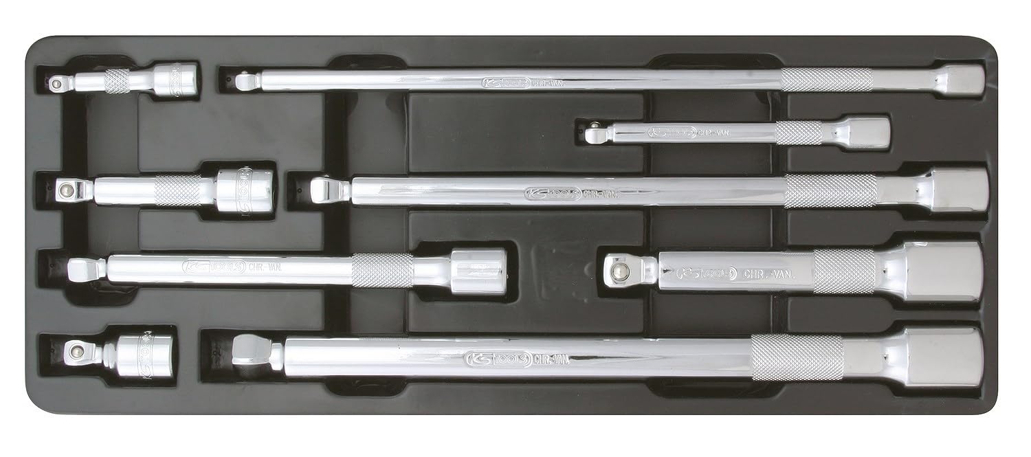KS Tools 918.0009 1/4"+3/8"+1/2" Juego de prolongadores inclinables CHROMEplus, 9 pzs