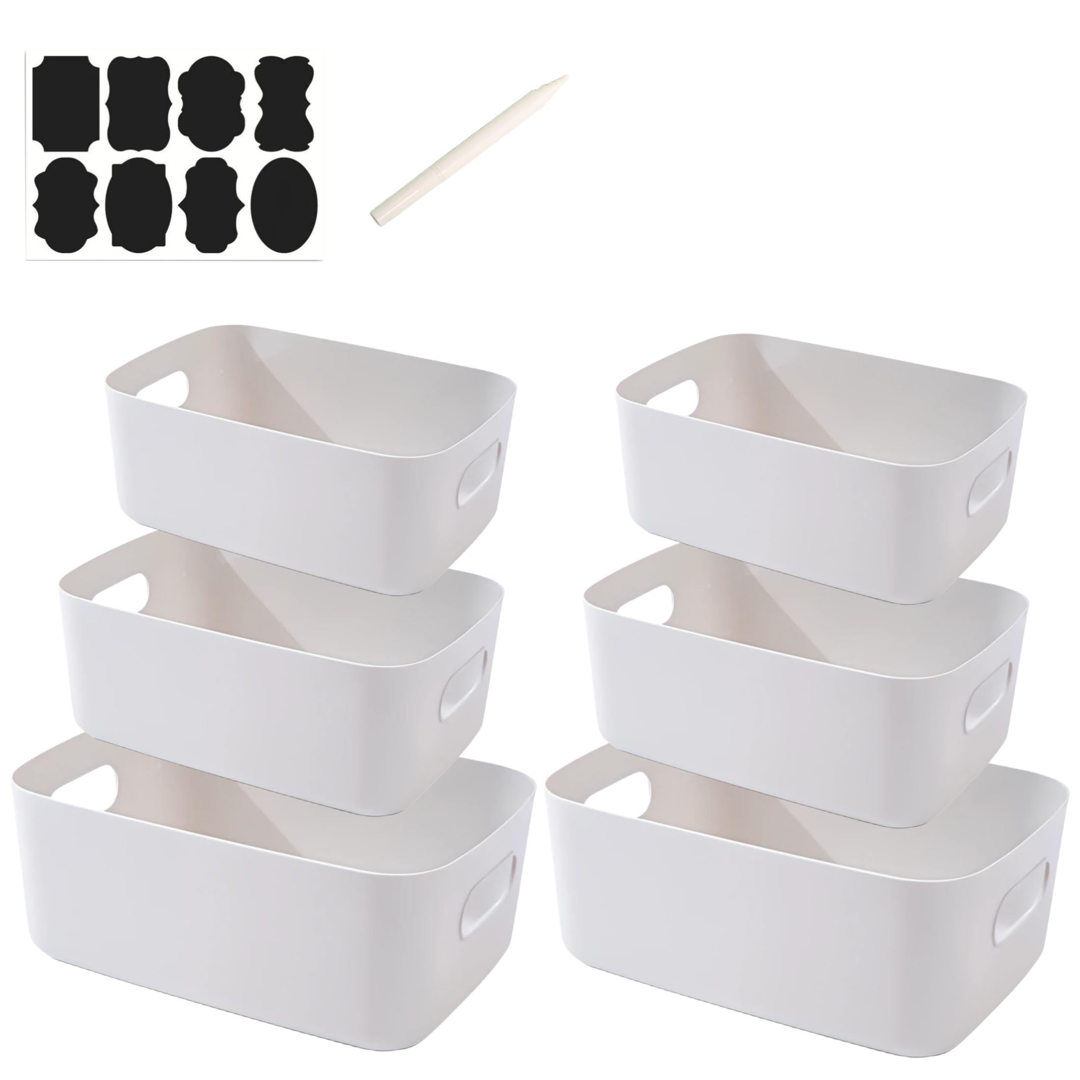 6 Cestini Portaoggetti In Plastica Grigia Con Manici - 30x20x11 Cm, Impilabili, Per Cucina, Ufficio, Bagno, Casa