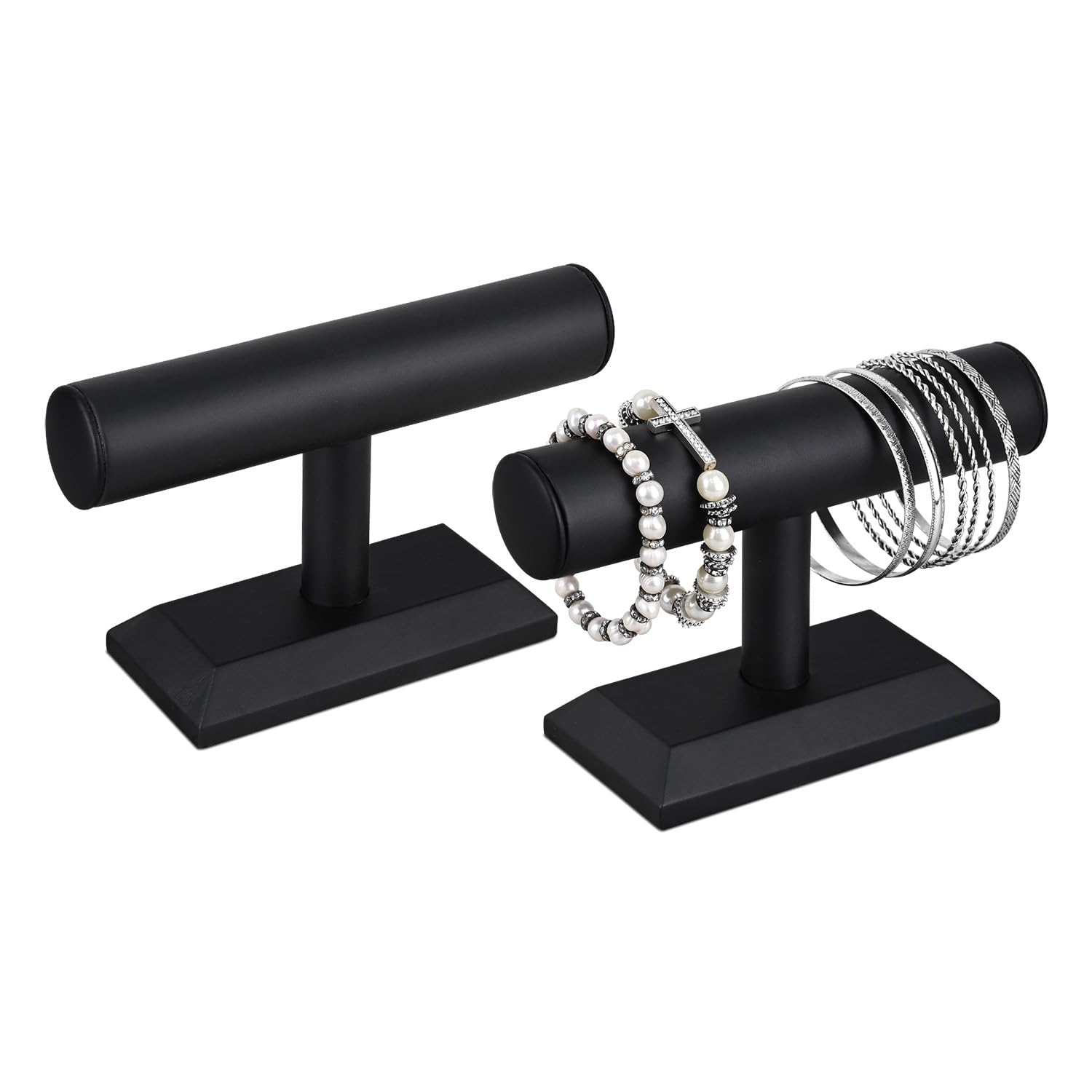 MOOCA 2pcs Wooden Bracelet &amp; Watch Display Stand, Black Leatherette