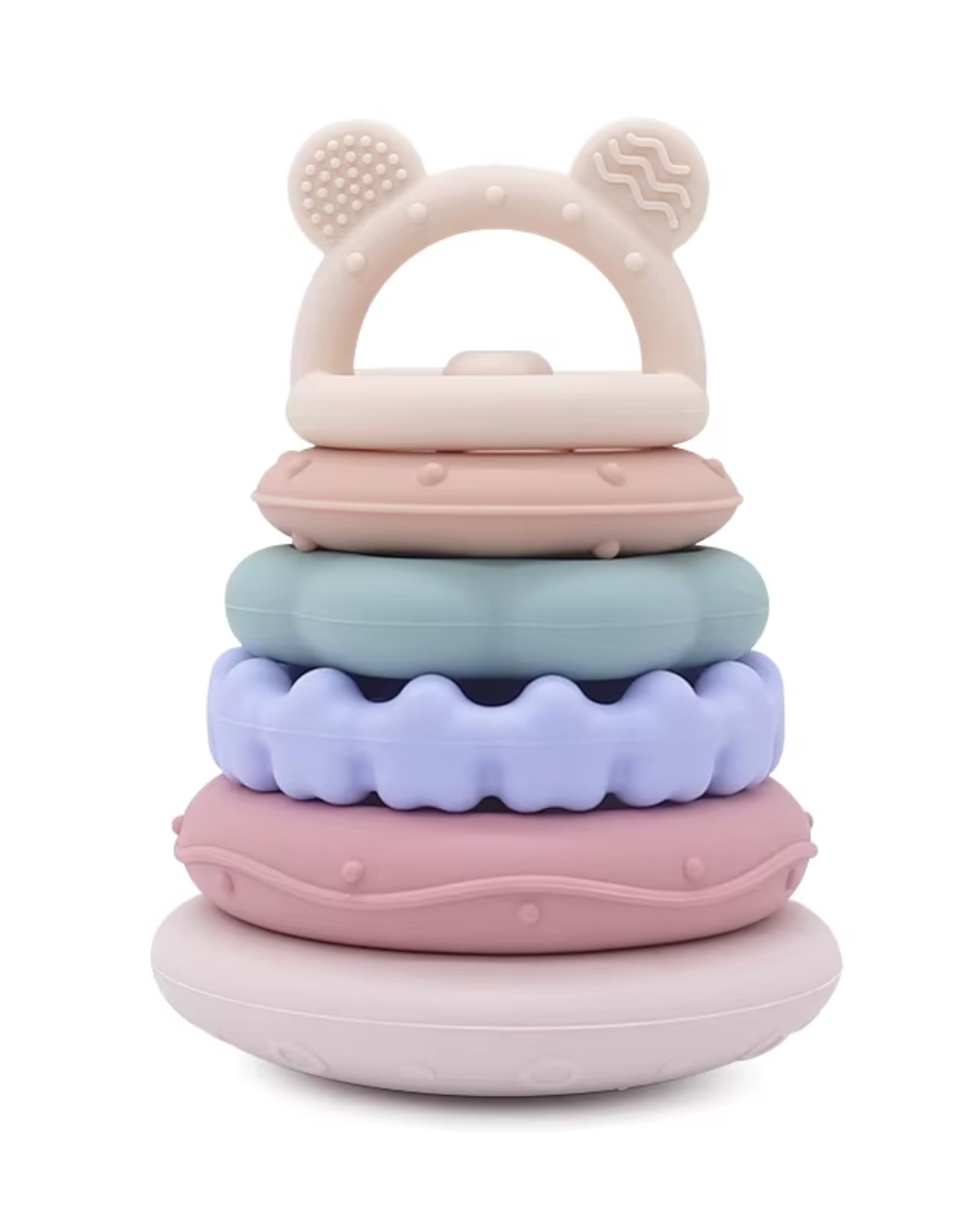 MuyPetit Cubos Apilables Bebé Silicona, Mordedor Silicona, Juguetes Montessori bebé 6-12 meses, Torre Apilable Sensorial para Estimulación y Aprendizaje, Regalo Original para Bebés