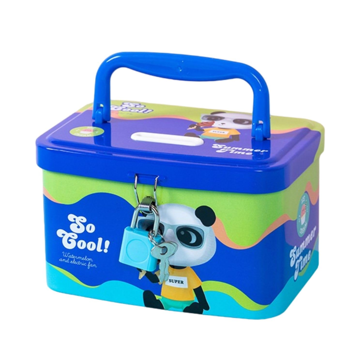 FunBlast Money Saving Tin Coin Bank with Handle, Lock and Key, Piggy Bank for Kids, Gullak for Kids, Birthday Return for Boys & Girls, Money Bank, Coin Box for Kids (C-Multicolor)-image-47