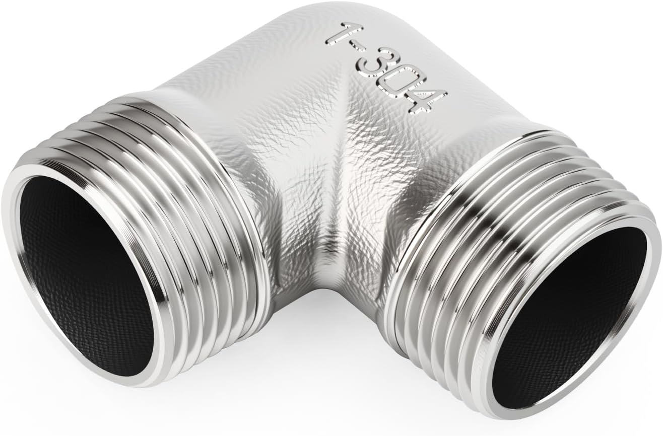 2PCS 304 Stainless Steel 90 Degree Elbow Fittings, 1" NPT Male x 1" NPT Male, for Air/Fuel/Water/Gas/Oil