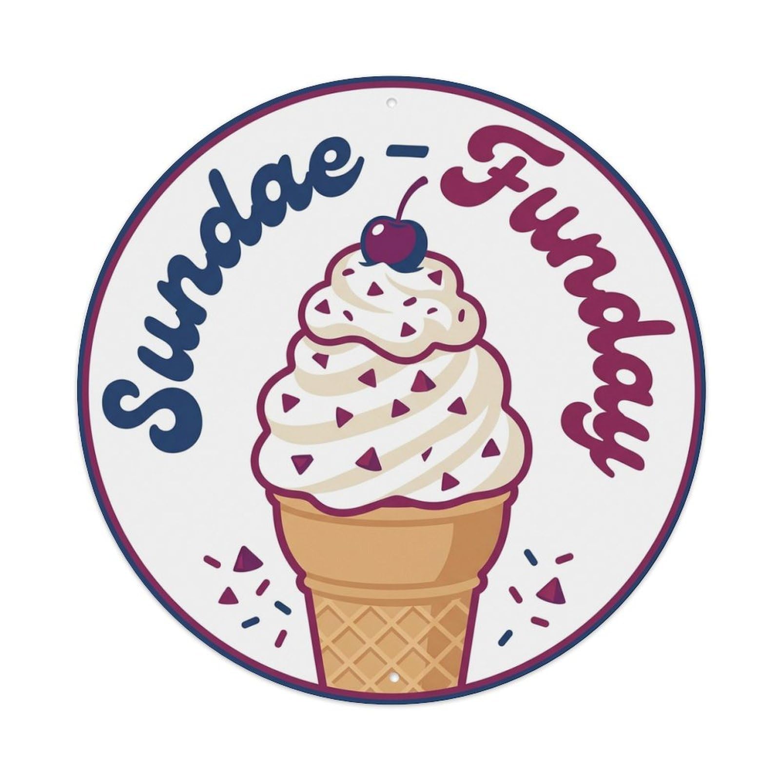 Cwbufd Vintage Style Sundae Funday Farmhouse Kitchen Vintage Metal Tin Sign Plaque Wall Decor For Cafe, Club Bar, Office, Garden Metal Poster 8X8inch