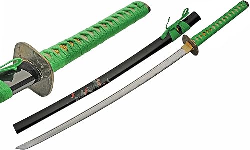 Espada Katana réplica de acero al carbono de estanque Koi verde de 39 pulgadas con vaina impresa ABS