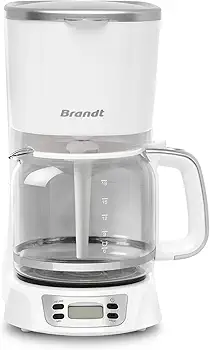 BRANDT CAF1318ES - Cafetera Eléctrica Programable - 18 Tazas - Depósito 1,8L - Jarra de Cristal Graduada - Función de mantenimiento caliente 40 minutos - Sistema antigoteo - Pantalla LCD - Blanco