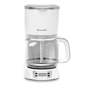 BRANDT CAF1318ES - Cafetera Eléctrica Programable - 18 Tazas - Depósito 1,8L - Jarra de Cristal Graduada - Función de mantenimiento caliente 40 minutos - Sistema antigoteo - Pantalla LCD - Blanco