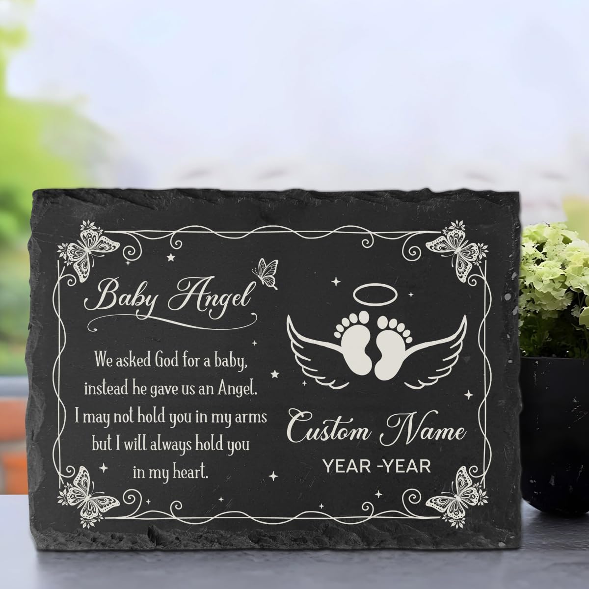 Angel Baby Memorial Slate Stone - Personalized Remembrance Stone for Loss of A Child, Miscarriage Sympathy Gift, Infant Loss Bereavement Condolence