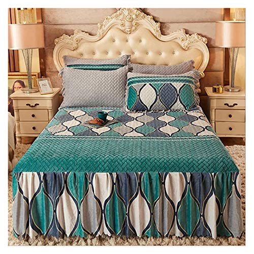 Duvet Cover Autumn and Winter Baby Velvet Latex Bed Skirt Three-Piece High-end Skin-Friendly Velvet Antistatic – Soft 100% (Green King(220 * 240cm))