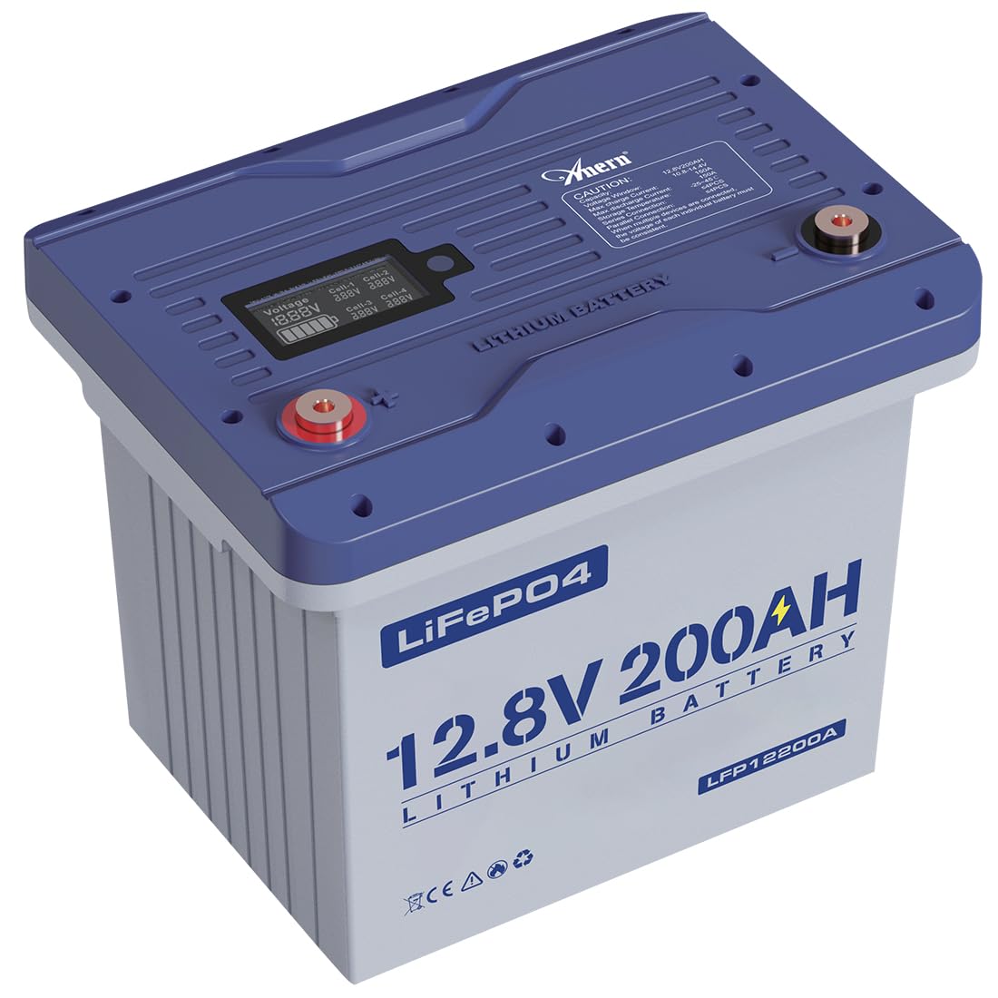 Anern Akumulator LiFePO4 12V 200Ah 2560Wh 3000+ Głębokie Cykle BMS Z Ekranem Kompatybilny z Połączeniem 4S1P Akumulator Litowy do przyczep kempingowych,System Słoneczny Łódź Dom Kemping