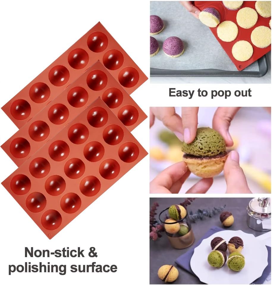 Miniatura 2 de La chat 3 moldes de silicona semicirculares, moldes de silicona para hornear de media esfera para dulces y chocolate, sin BPA y moldes cilíndricos