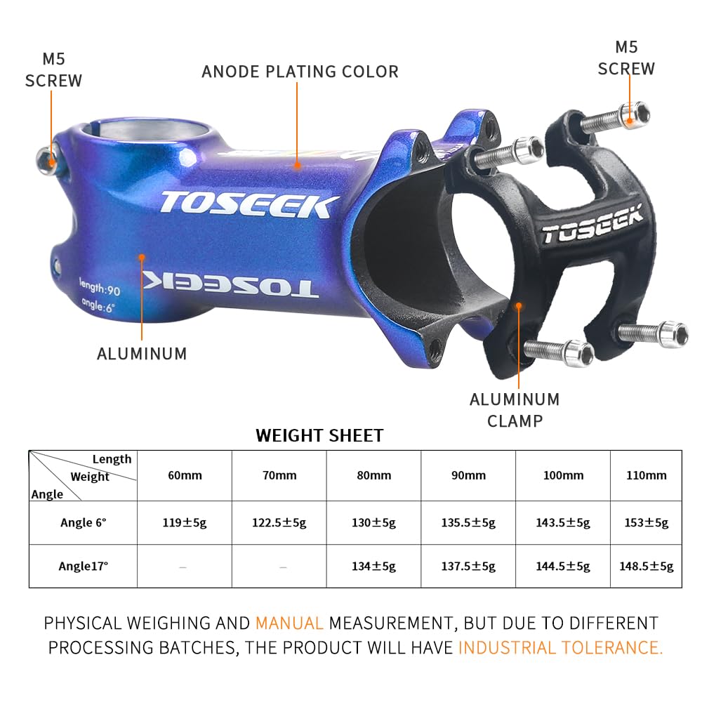 Attacco Manubrio MTB Attacco Manubrio Bici Blu for 31,8 mm Accessori for Ciclismo ad Alta Resistenza in Lega di Alluminio for Bicicletta da
