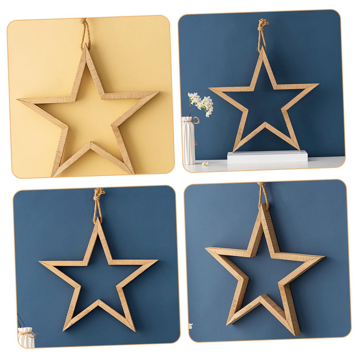 Decorazione da Parete Stella a 5 Punte in Legno Rustico, Laccetto, per Casa e Studio, Stile Semplice