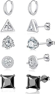 925 Sterling Silver Stud Earrings Set |Hypoallergenic Sterling Silver Earrings For Women | Round Clear Cubic Zirconia Stud Earrings| 5 Pairs Different Sizes Sterling Silver Earring Studs