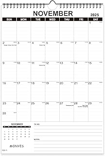 2025-2026 Wall Calendar, 17" x 12" Academic Calendar, Monthly Calendar with Wire Binding & Hanging Hook, Large Wall Calendar, Desk Calendar