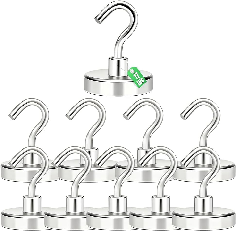 Magnetic Hooks, 18Lbs Heavy Duty Magnetic Hooks Hanging for Cruise Cabins, Refrigerator, Grill (10Pack,Silver)