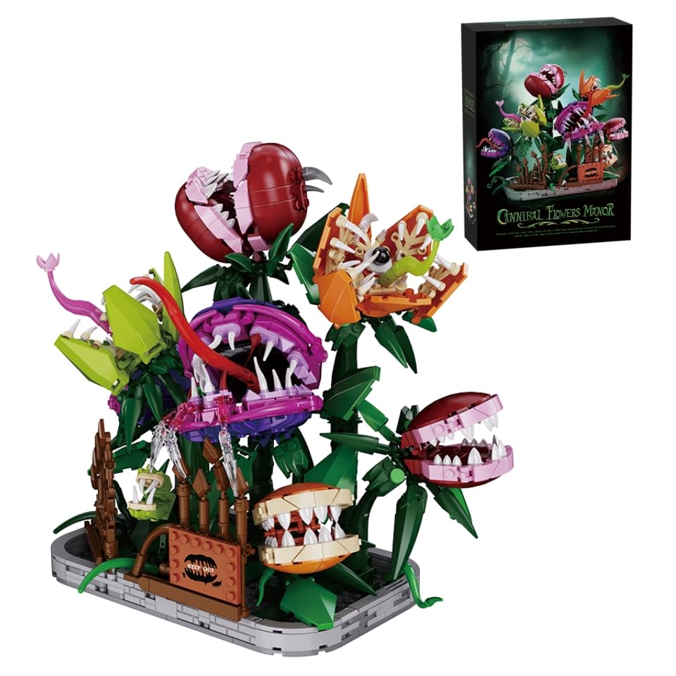 Piranha Plant Manor Building Blocks Set, 1266PCS Gothic Botanical Model Display, Cannibal Floral Monster Bricks Kit, DIY Home Decor, STEM Education Toy, Creative Gift for Man, Woman