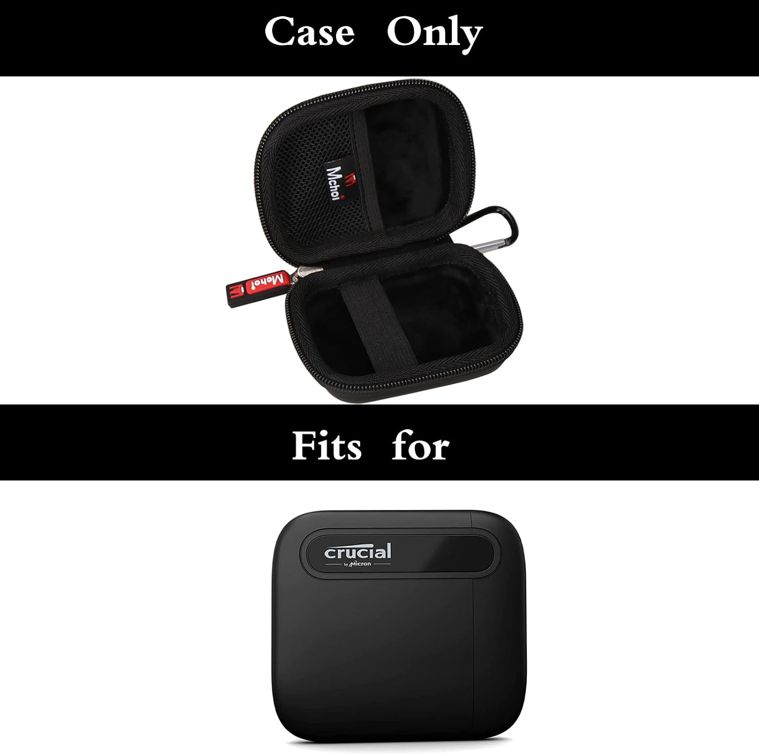 Hard Carrying Case for Crucial X10/ X9 Pro 4TB/ 6TB/ 8TB Portable SSD, 2TB/ 1TB External Solid State Drive, Hard Storage Bag with Mesh Pocket Fits for USB-C Cable, Case Only