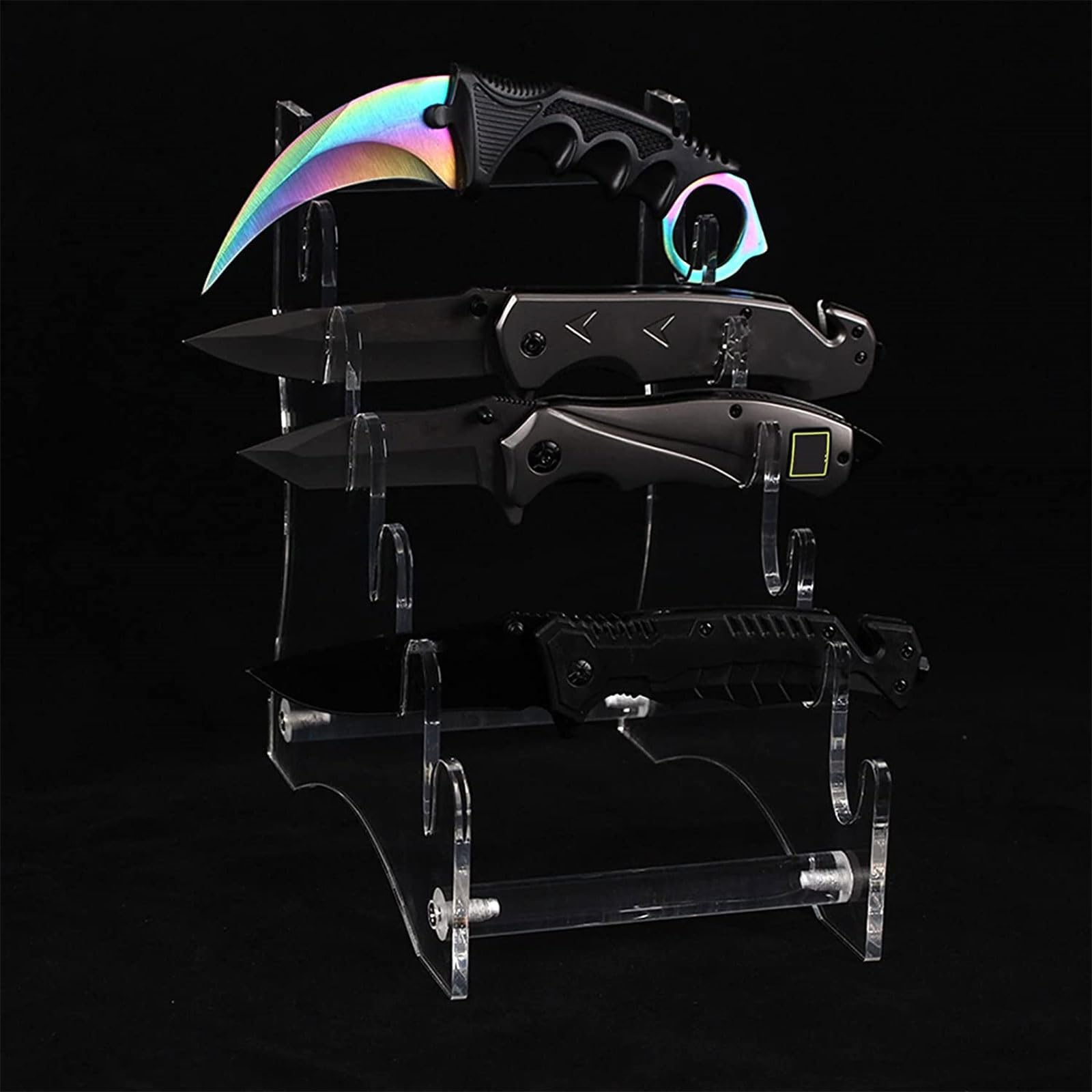 Espositore Per Coltelli Pieghevole In Acrilico Nero – Supporto Per Oltre 10 Coltelli, Montaggio Veloce