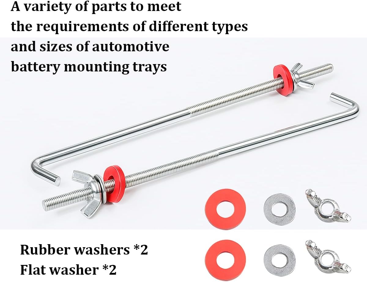 Car Battery Hold Down J-Bolt, 7.5" Vehicle J-Hook Battery Hold Down Bracket with Washer Nut, Automotive Batteries Fastening Bolt Kit, Universal for Truck SUV Sedan