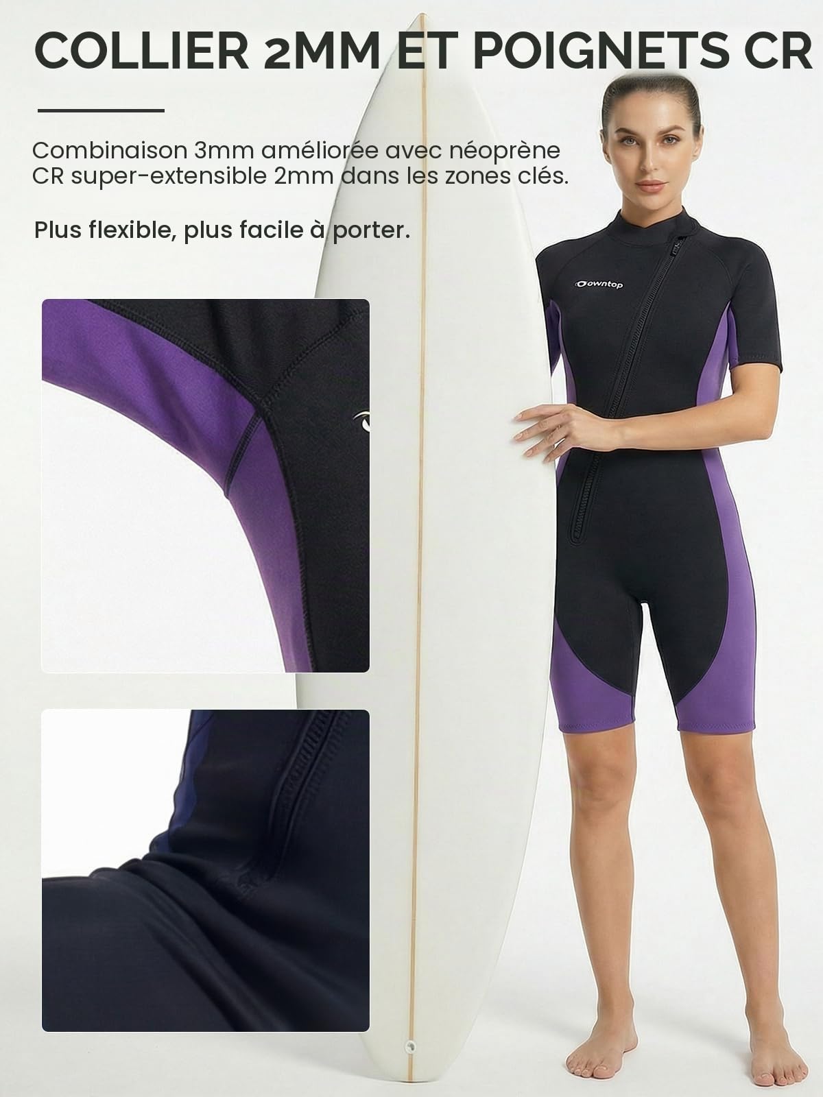 Combinaison de plongée courte en néoprène pour homme et femme, 3/2 mm avec fermeture éclair à l'avant