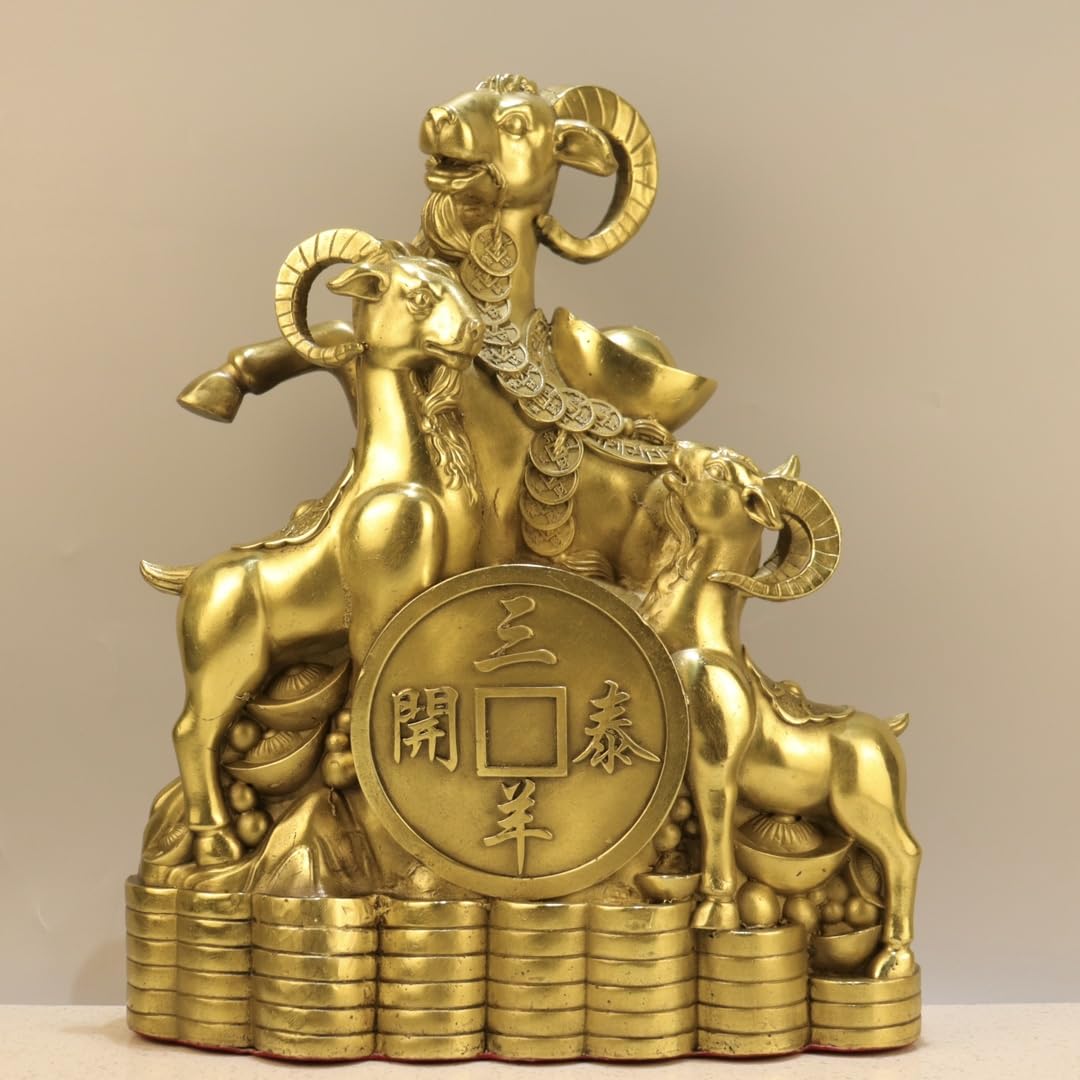 Aottsd Bronze Wealth God Figurine Boxwood Treasure Bucket Office Desk Auspicious Decor 7In