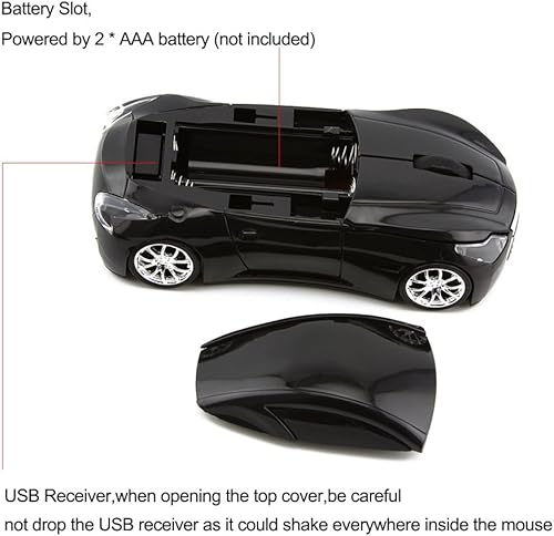 Miniatura 4 de Ratón inalámbrico de coche deportivo, ratón inalámbrico de computadora portátil de escritorio Ratones ópticos de 2.4 GHz para YFND (negro)