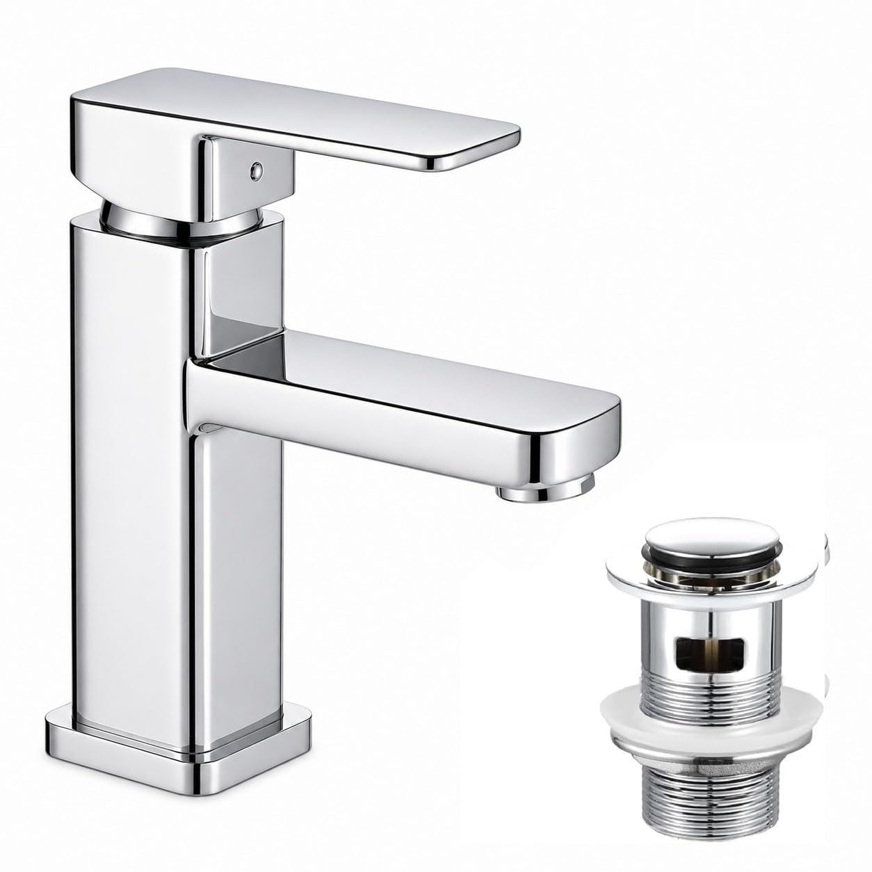 Bathroom Basin Mixer Tap With Popup Waste Slotted Â Monobloc Sink Tap, Single-Hole Design With Hot & Cold Hoses For Bathroom, Washroom, Cloakroom & 5065022094098