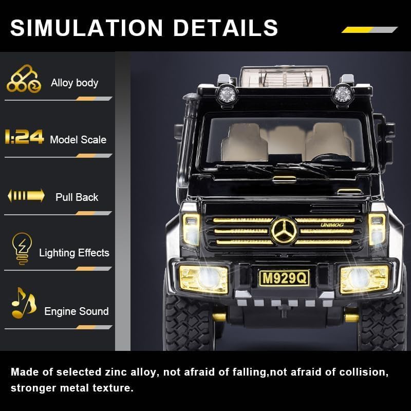 Image of VARIYA ENTERPRISE Exclusive Alloy Metal Pull Back Die-Cast Car Diecast Metal Pullback Toy Car with Openable 6 Doors,Light Music Boys Gifts Toys (1:24 Unimog U5000-Multicolor)