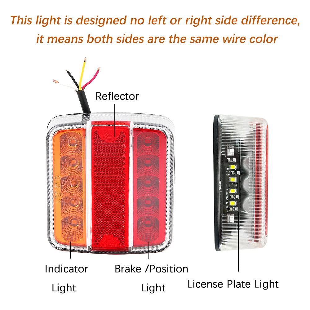 Yuanjoy 2 Pack 12V 24V Rear Trailer Lights LED, 5 Functions Waterproof Caravan Tail Light Kit With E-mark For Car Trailer, Truck, Farm Vehicles, Vans