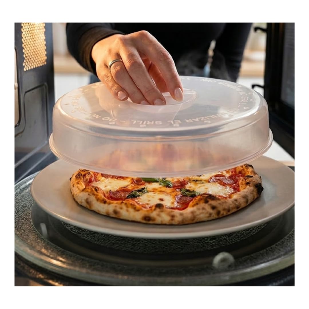Tapa Microondas Transparente, 2 unidades,24 cm Diámetro, Libre de BPA, Resistente a 200°C, con Orificios de Vapor, Multiusos